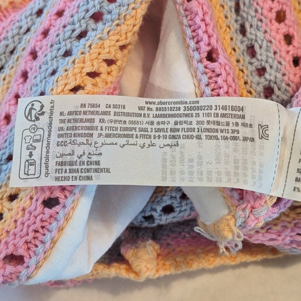 Hollister Crochet Knit Crop Top Pastel Stripe Tie Back Halter Boho Womens Small - Picture 8 of 10